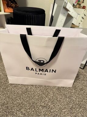 Balmain White Shopping Tote with Black Ribbon Handles
